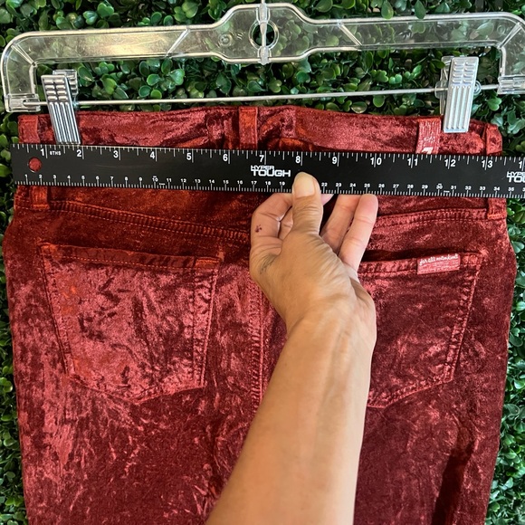 7 For All Mankind, Crushed Velvet Skinny Jeans, Maroon, Size 26 - Picture 7 of 10